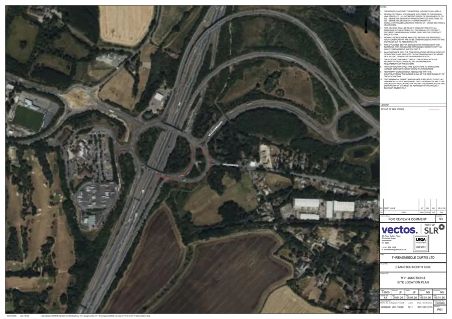 M11 Junction 8 location plan drawing. A text description is provided alongside.